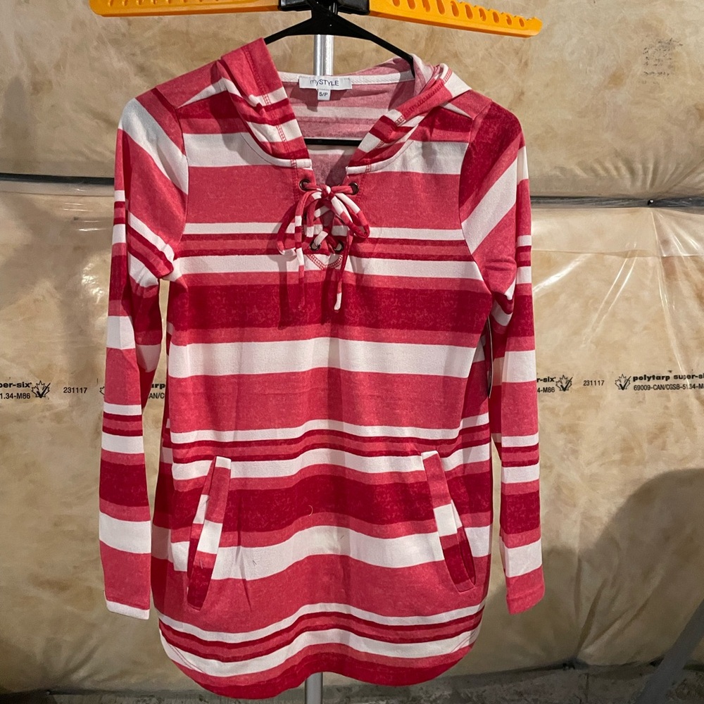 Inspire Red and White Striped Hoodie